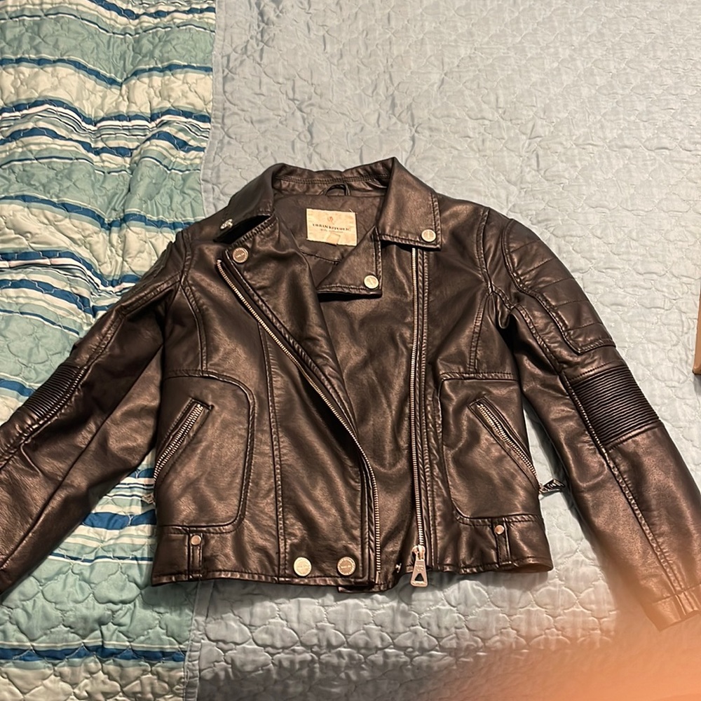 Black leather girls coat